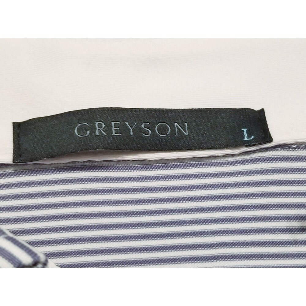 Greyson Polo Shirt Men's Large Gray White Stripe Pink Inner Collar Golf Wolf NWT - Picture 4 of 6
